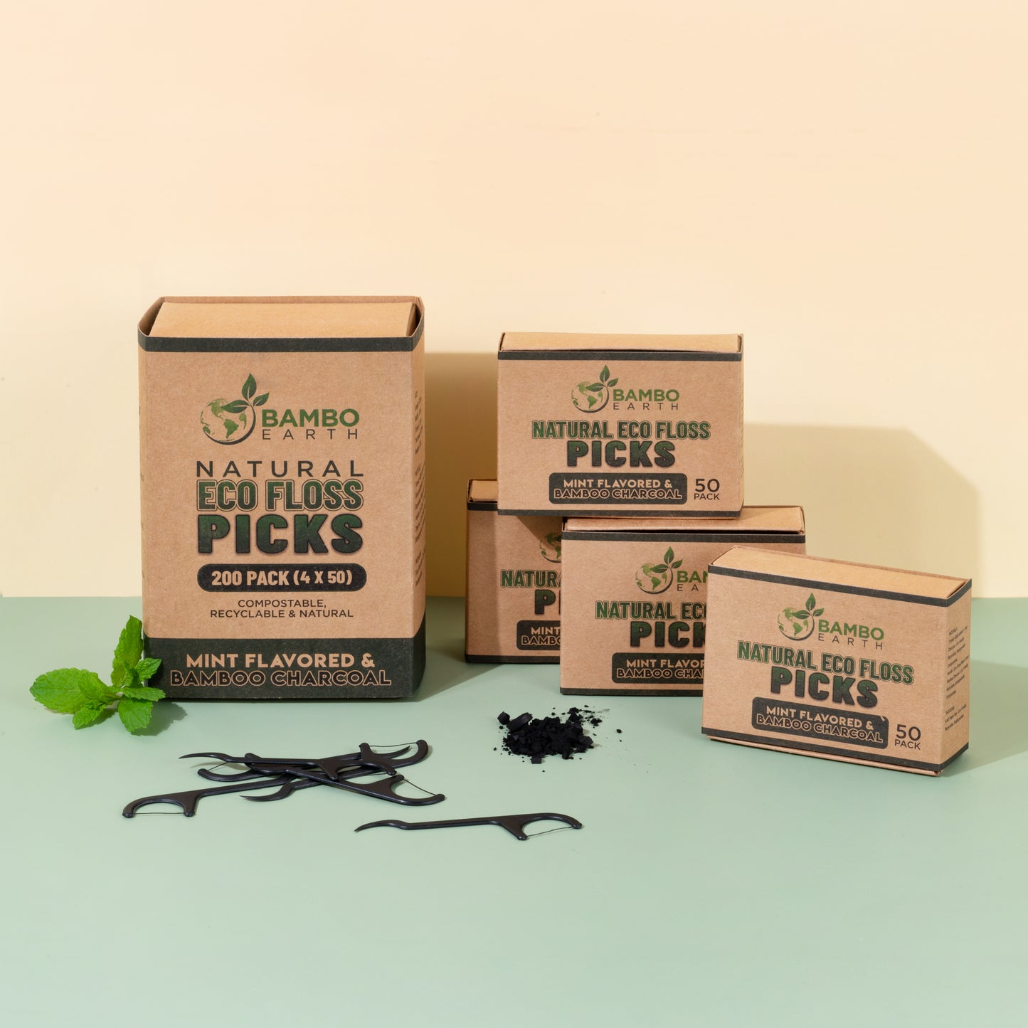 Floss Picks Charcoal & Mint