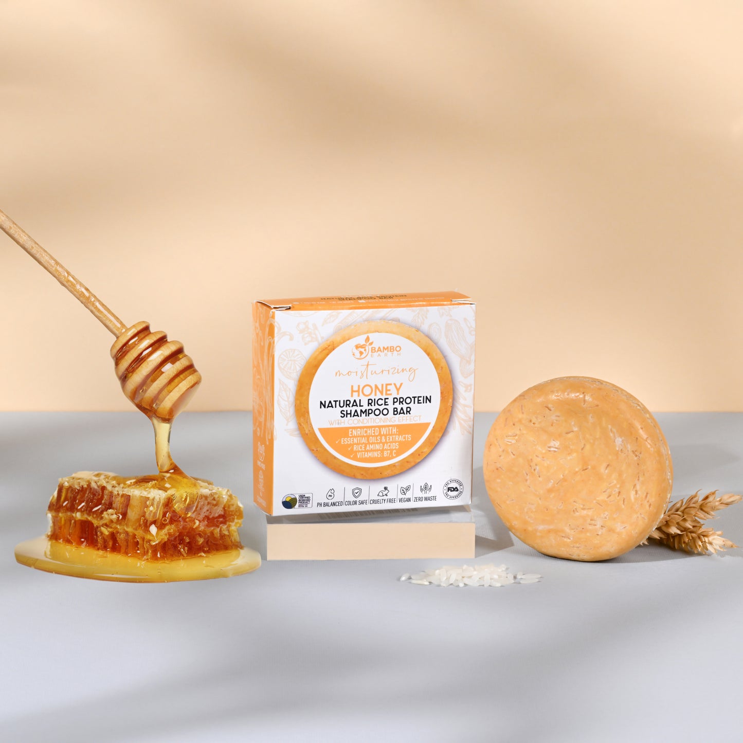 Natural Rice Protein Shampoo Bar With Conditioning Effect (Honey)