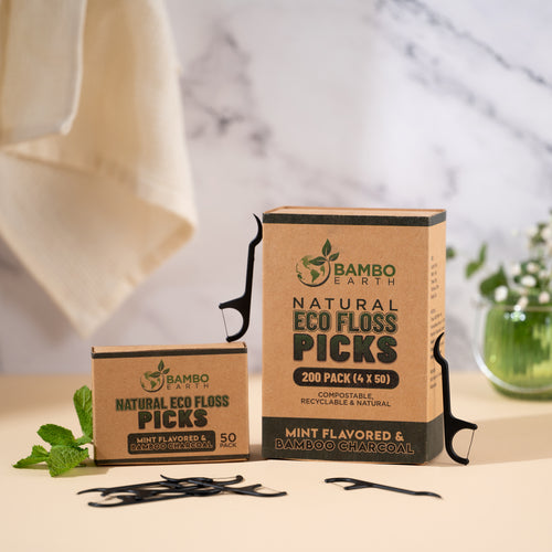 Natural Floss Picks 200 Pack (Charcoal & Mint)