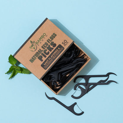 Natural Floss Picks 50 Pack (Charcoal & Mint)